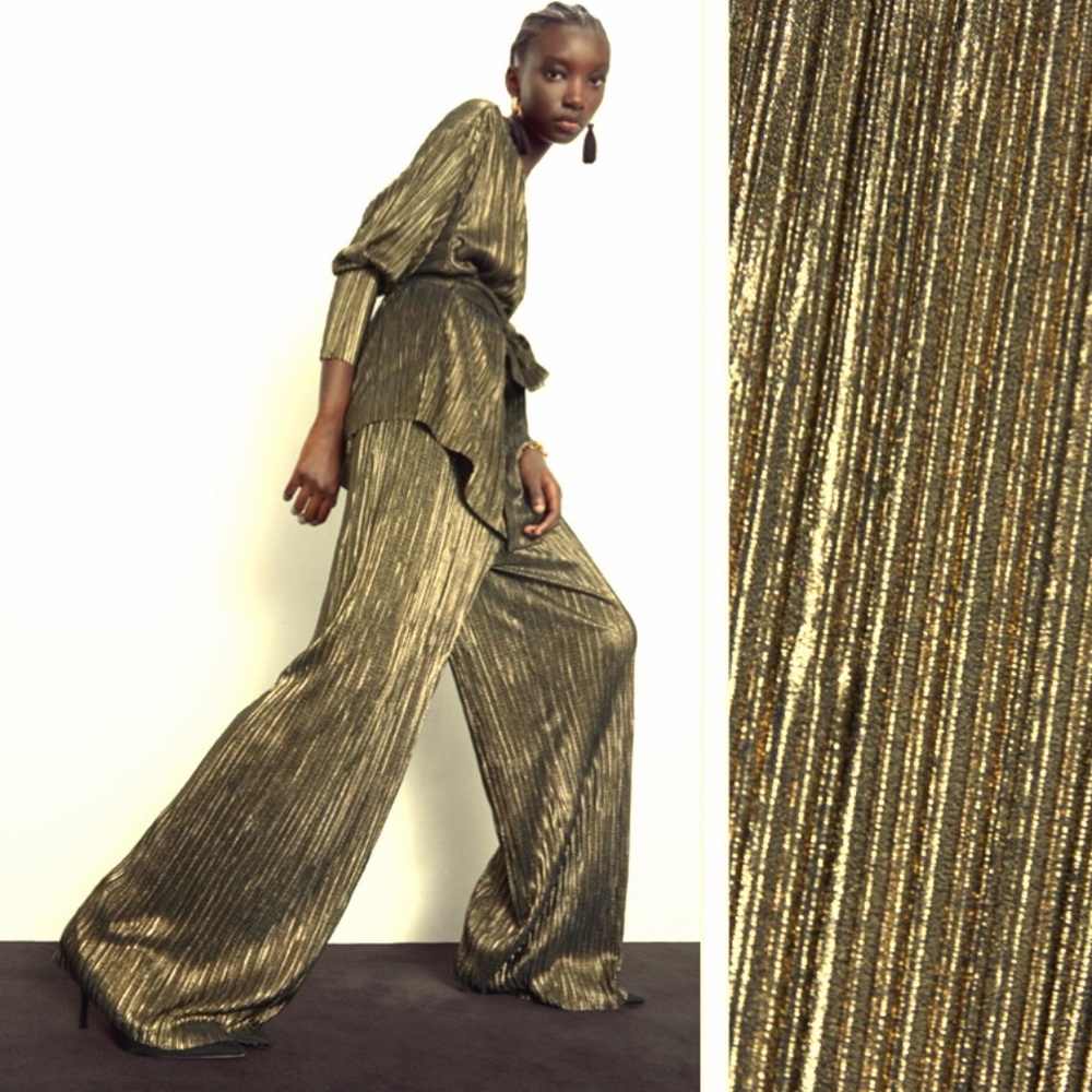 Zara Pleated Gold/Black Pants NWT - Picture 7 of 8